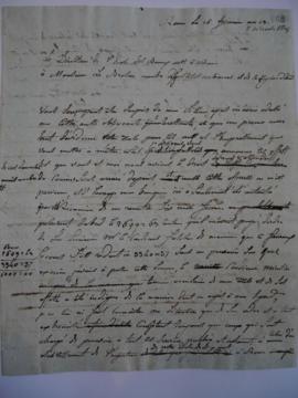Brouillon de lettre concernant les comptes et les sommes à rembourser à Suvée, de Joseph-Benoît S...