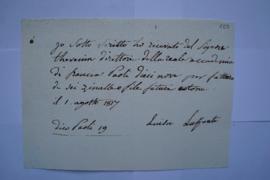deux quittances pour le coton et le linge de maison pour le mois de juillet 1817, de Luisa Lafont...