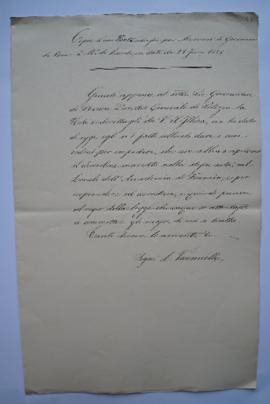 copie d’une note adressée par Monsieur le Gouverneur de Rome, L. Vannicelli de la Direction génér...