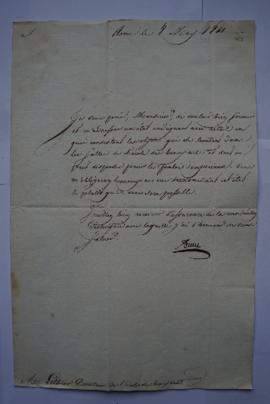 lettre demandant la liste des objets se trouvant dans les salles de l’l’Académie de France à Rome...