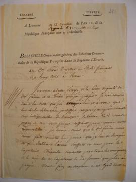 Lettre concernant le transport des caisses adressées à Suvée, de Belleville, commissaire général ...