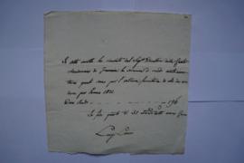 quittance pour l’huile pour toute l’année 1821, de Luigi Lauri à Charles Thévenin, fol. 70