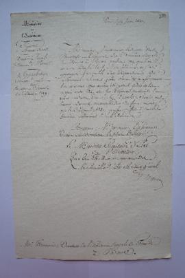lettre approbation du compte rendu des recettes et dépenses de l’exercice 1819, du secrétaire gén...