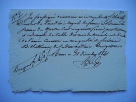 quittance pour traitement et l’indemnité de table des mois de novembre et décembre 1841, du secré...