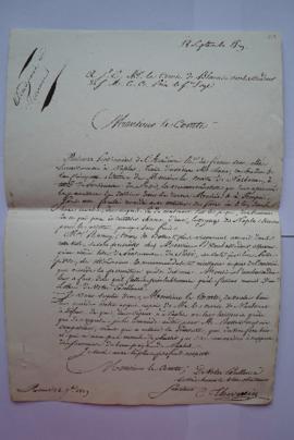 lettre demandant d’accorder l’appui auprès du comte de Narbonne pour permettre le voyage à Naples...