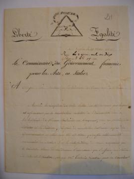 Lettre du commissaire Léon Dufourny à Joseph-Benoît Suvée, et brouillon de la réponse de Joseph-B...