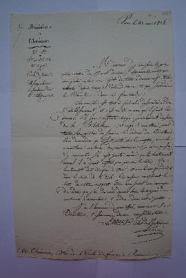 lettre donnat des mesures relatives au secrétaire de l’établissement, du ministre Laîné à Charles...