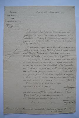 lettre jointe à l’expédition du compte des recettes et dépenses pour l’année 1835, de Gaspari, mi...