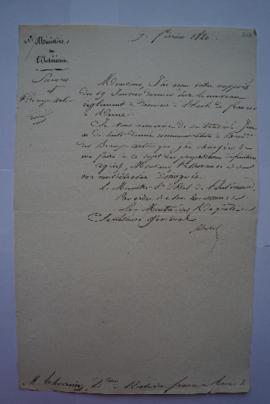 lettre au sujet du rapport du 19 janvier 1820 sur le nouveau règlement à donner à l’Ecole de Fran...
