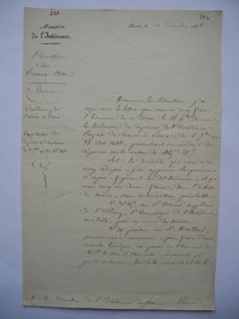 lettre portant l’approbation des dépenses de l’Académie du 1er septembre au 31 octobre 1843, du c...
