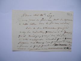 lettre de Jean-Victor Schnetz à Le Go, architecte, inspecteur-vérificateur des travaux, fol. 463