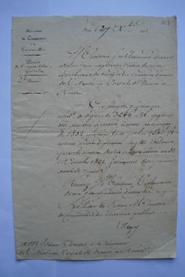 lettre jointe à l’expédition revue de l’approbation du compte des recettes et dépenses de l’Acadé...