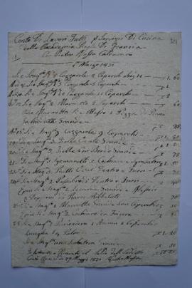 cahier de comptes et quittance pour les travaux du 6 mars 1830, du chaudronnier Pietro Massa à Ho...