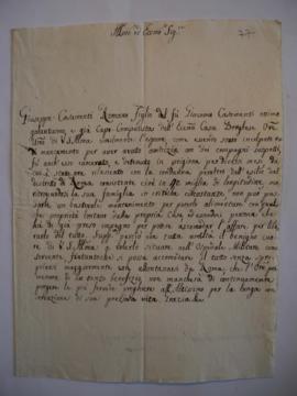 Lettre demandant la protection du directeur de l’Académie, de Giuseppe Casamenti à Joseph-Benoît ...