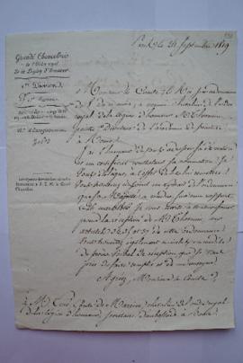 lettre informant de la nomination de Thévenin au titre de chevalier de l’ordre royal de la Légion...
