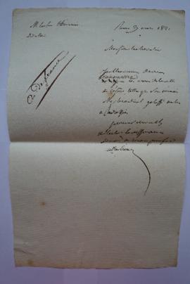 lettre accompagnant l’envoi des armes de la ville de Césène, à Charles Thévenin, fol. 77