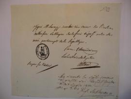 Ordre de payement à M. Subleyras avec quittance de Giuseppe Subleyras, par Artaud, secrétaire de ...