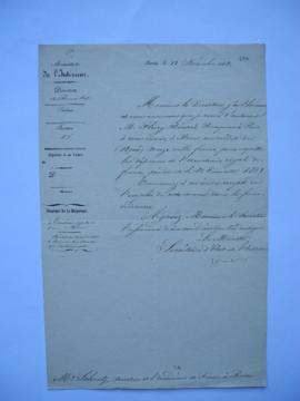 lettre au sujet du crédit de 12 000 f ouvert à Rome au directeur de l’Académie, du comte Duchatel...