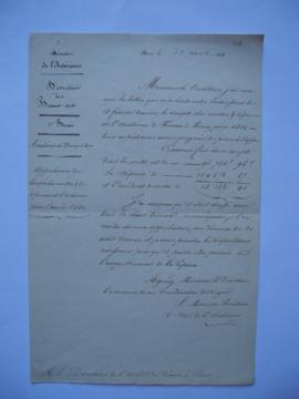 lettre approbation du compte des recettes et des dépenses de l’Académie pour l’année 1840, du min...