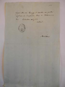 Ordre de payement au portier de l'Académie Artaud, secrétaire de légation à Dominique Lavaggi, ba...