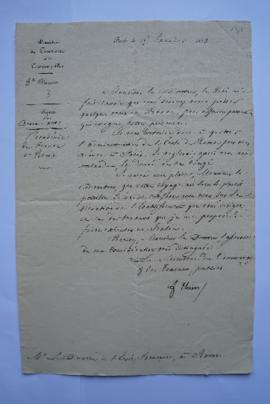 lettre autorisant Vernet à prendre congé pour se rendre à Paris, du ministre du Commerce et des T...