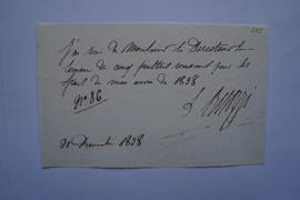 quittance pour les frais de l’envoi, du musicien Louis Désiré Besozzi à Ingres, fol. 275