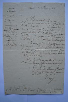 lettre informant du secours accordé à la veuve du médecin de l’Académie, Polelli, du ministre du ...