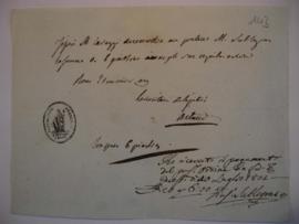 Ordre de payement à Subleyras et sa quittance, par Artaud, secrétaire de légation à Dominique  La...