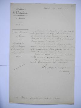 lettre portant approbation du projet de budget des dépenses pour l’exercice 1851, de Léon Faucher...