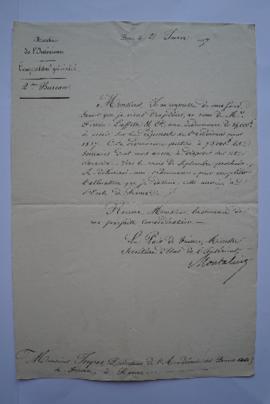 lettre informant de l’expédition d’une ordonnance à valoir sur les dépenses de l’Académie pour 18...