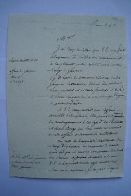 lettre relative à l’accusation du cocher, Luigi de Gasparis, de Pierre- Narcisse Guérin au gouver...