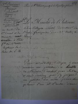 Lettre dans laquelle les bustes du Premier Consul et du ministre sont accordés à l’École français...