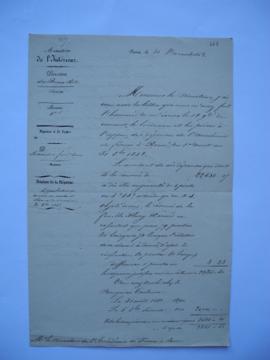 lettre pour l’approbation du compte des recettes et dépenses du 1er août au 31 octobre 1842, du c...