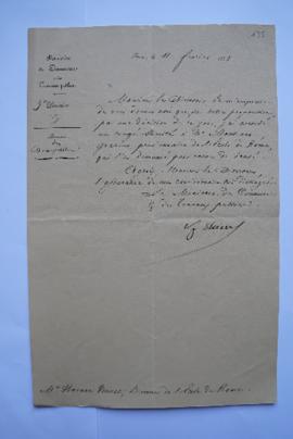 lettre accordant le congé au graveur Martinet pour cause de santé, du ministre du Commerce et des...