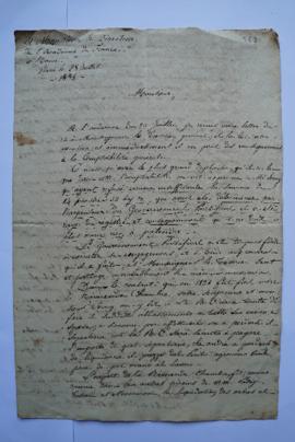 lettre relatant que M. Serny a refusé la somme déterminée par l’arpenteur du Gouvernement Pontifi...