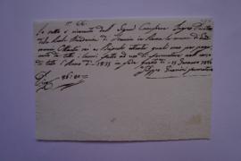 quittance pour les dépenses durant l’année 1836, du mouleur Filippo Giacomini à Ingres, fol. 381