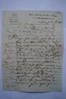 lettre informant de l’expédition d’une cassette pour Lethière de la Régie impériale des sels et t...