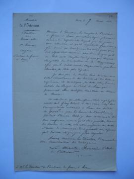 lettre concernant les comptes de l’Académie de France à Rome, du comte Duchatel, ministre de l’In...