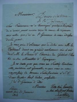 Lettre : incitation du général Lucotte pour une réponse de Joseph-Benoit Suvée à la Reine d’Étrur...