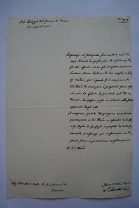 lettre informant de la mise en liberté des détenus Antonio Santini, Anna Bellucci et Luigi Medici...