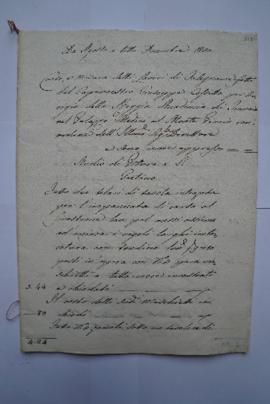 cahier de comptes et quittance pour les travaux d’août à décembre 1820, du menuisier Giuseppe Cas...