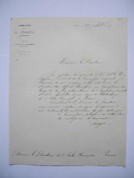 lettre accompagnant l’envoi, par ordre de Napoléon III, d’un exemplaire des Rapports du Jury inte...