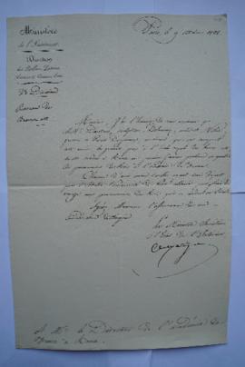 lettre annonçant l’arrivée des nouveaux pensionnaires le 1er janvier 1829 (Dantan, Delannoy, Vibe...
