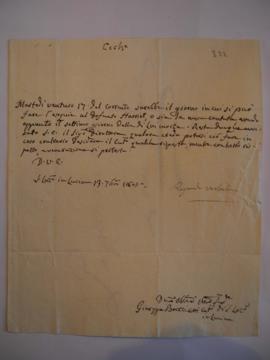 Lettre concernant les obsèques de Jean Fulchran Harriet, peintre, de Giuseppe Brezzi, curé de San...