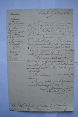 lettre pour l’approbation des comptes de 1823, du ministre de l’Intérieur à Pierre-Narcisse Guéri...