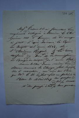 lettre accompagnant l’envoi d’une copie des comptes de l’année 1823 et la reconnaissance des 1000...