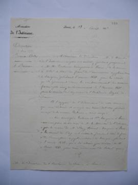 lettre informant de l’arrêté du ministre portant payement à Torlonia la somme de 1160 fr à titre ...