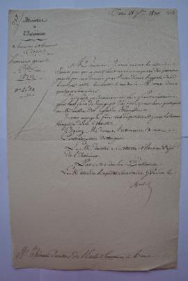 lettre au sujet des premiers Grand Prix 1819 et leur liste en pièce-jointe, de Merle, maître des ...