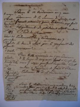 Note manuscrite décrivant la réception des 3 sommes reçues pour les frais d’acquisition des objet...