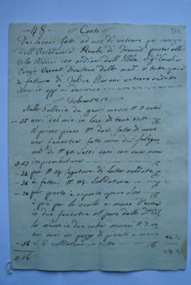 cahier de comptes et quittance pour les travaux de février au 10 mai 1833, du vitrier Felice Dura...